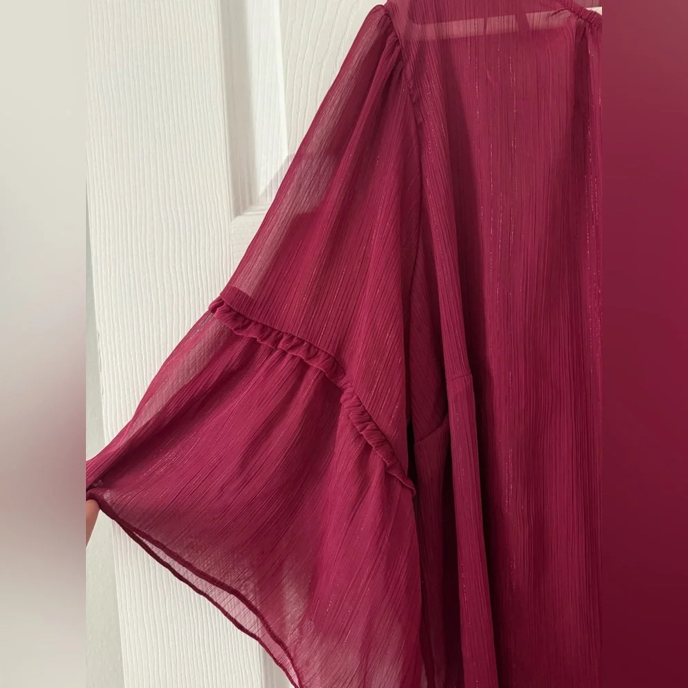 LC Lauren Conrad Maroon Shimmery Sheer Lined Blouse 🔮 Size 3X 🔮 NEW WITH TAGS - Picture 7 of 7